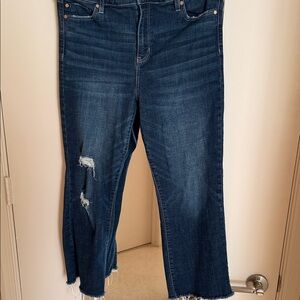 Liverpool Dark Blue Straight Leg Jeans with Distressed Detail